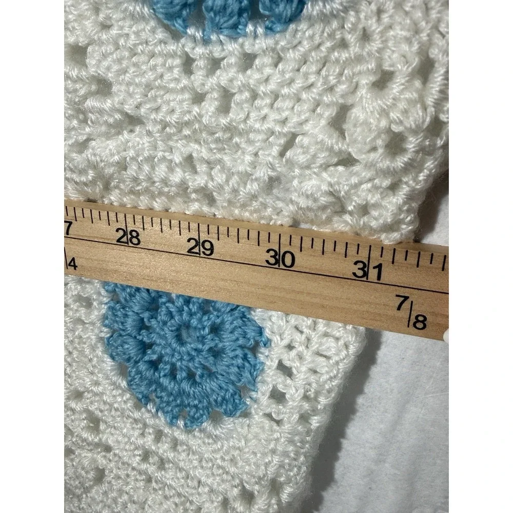 Handmade Baby Blue Afghan Blanket Blue & White 31 X 30 Cute Unisex Newborn